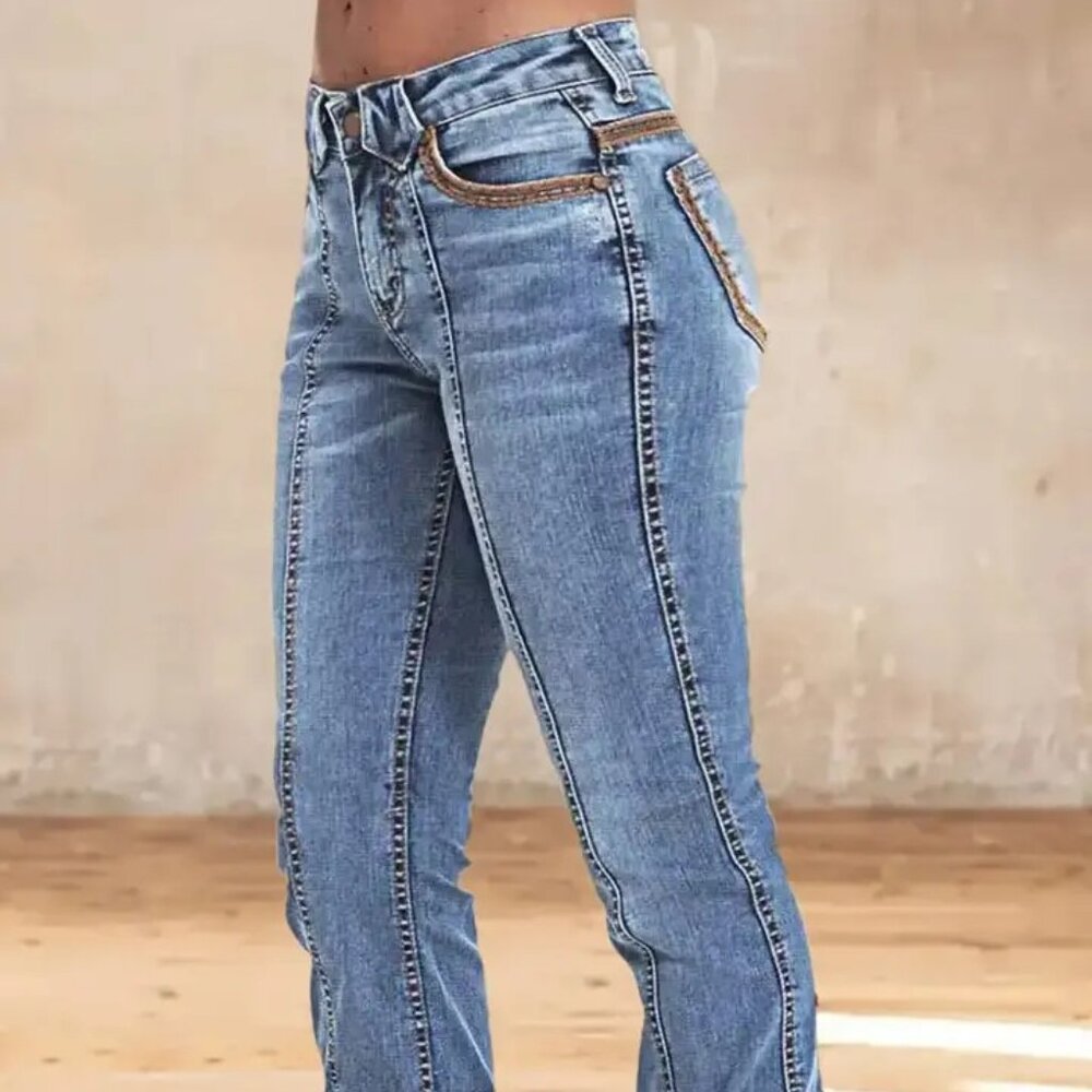 Flamingals Wash Contrast Stitch Low Waist Bootcut Jeans - NWOT